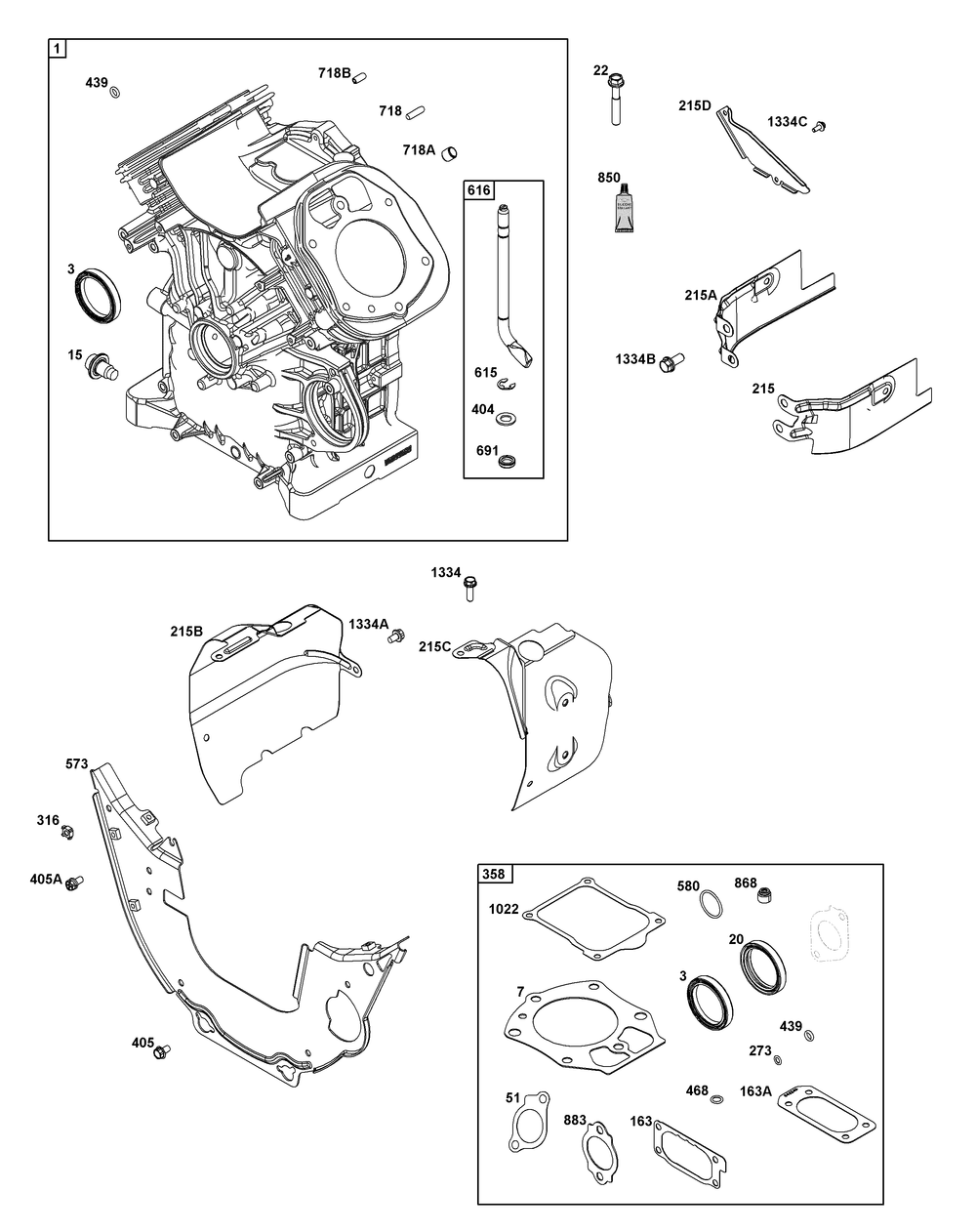 Cylinder Group Diagram and Parts List for 540477-1119-G1 400000 - 699999 Briggs and Stratton Engine